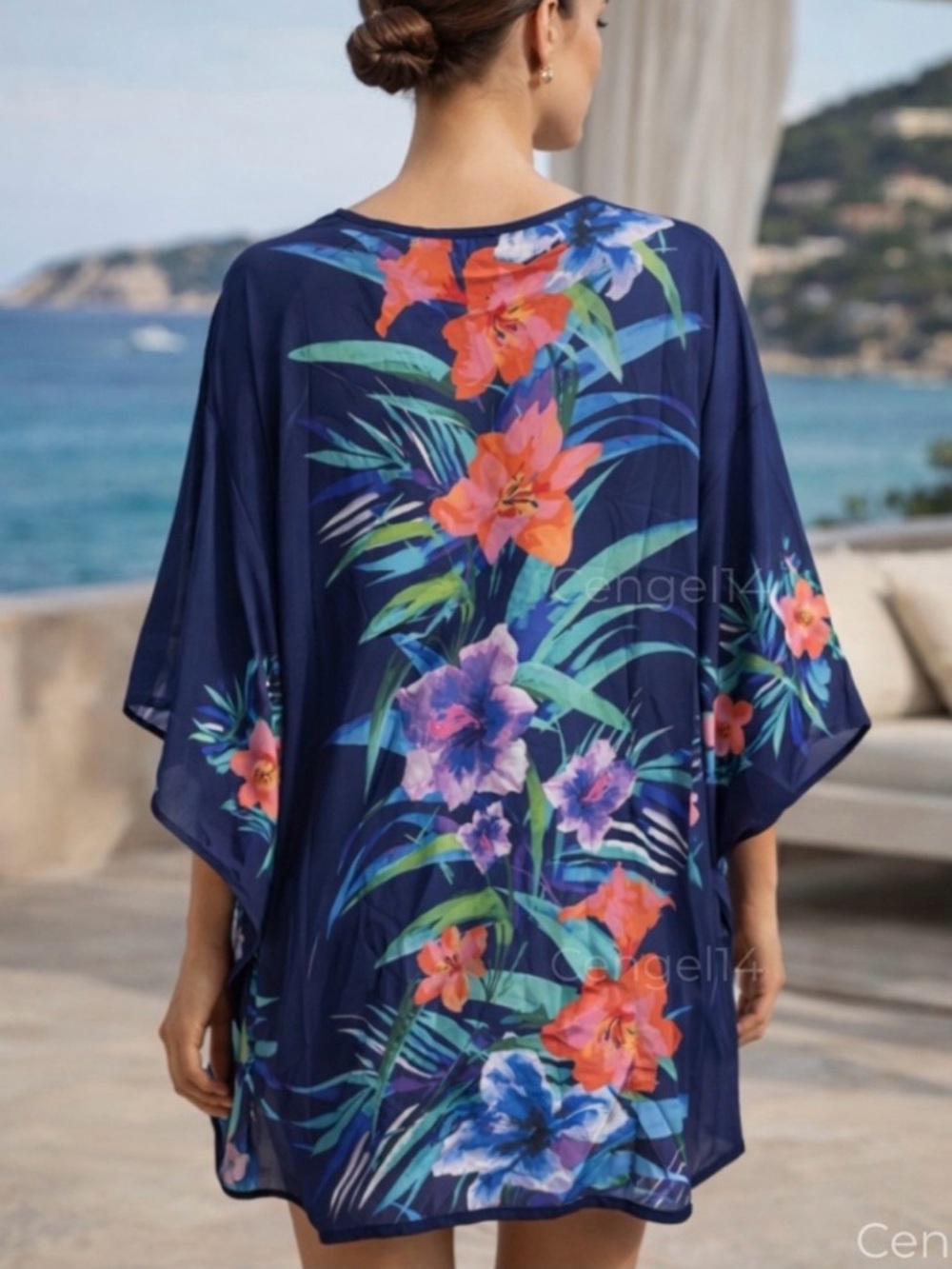 WET Swimwear Tropical Floral Kimono Swim Cover Up Navy M/L NWT
